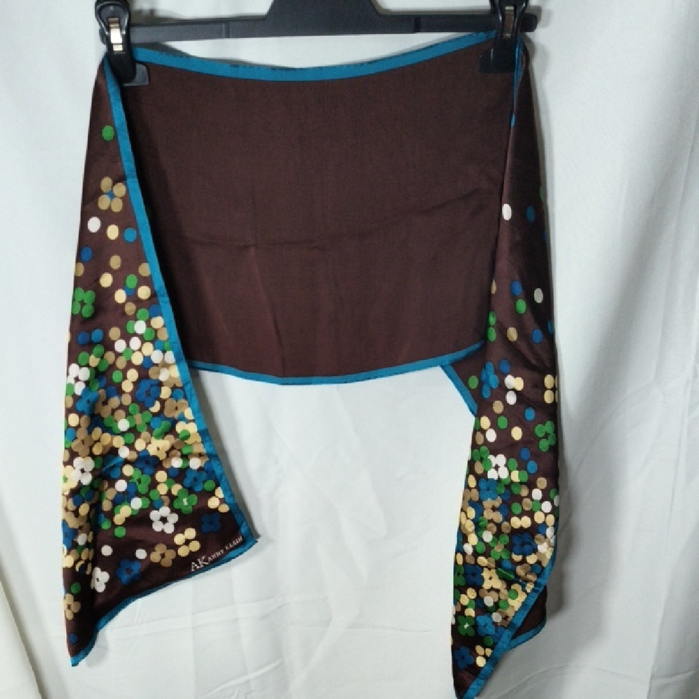 Brown Floral Scarf with Blue Trim